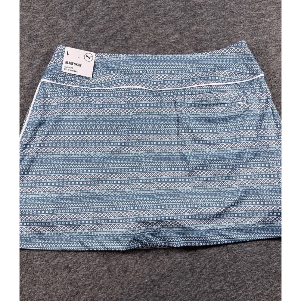 Puma Blake Skirt Womens Large Blue Geometric High Waist Golf Tennis Skort UPF 40 - Picture 7 of 9